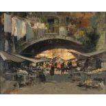 Ezelion BRIANTE (Italian 1901-1971) Continental Market, Oil on canvas, Signed lower left, Gallery