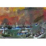 Roy DAVEY (British b. 1946) Boats at Newlyn, Acrylic on canvas board, Signed ROY lower right, 8" x