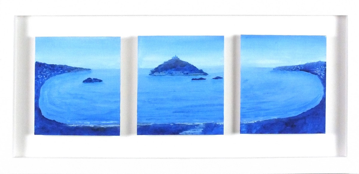 Rex O'DELL (British b. 1934) St Michael's Mount and Mounts Bay (triptych), Acrylic on board, 5.5" - Image 2 of 2