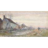 Albert Ernest BROCKBANK (British 1862-1958) Pony & Trap Passing Cottages, Watercolour, Signed and