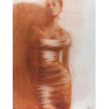 Mark PEARSON (British b. 1956) Voluptuous Standing Figure, Coloured chalk, Signed with initials