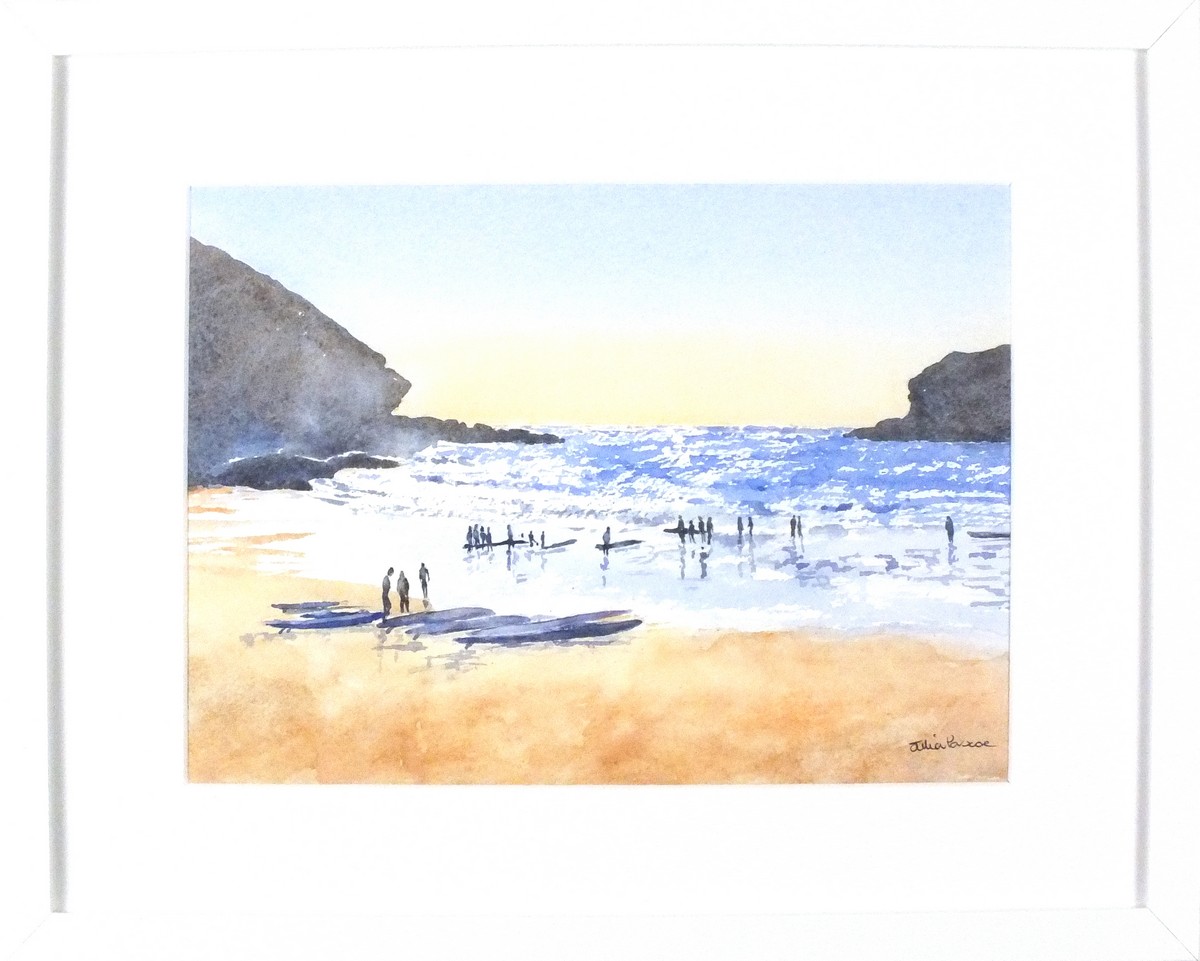 Julia PASCOE (British b. 1967) Evening Surfers at Portreath, Watercolour, Signed lower right, signed - Image 2 of 2