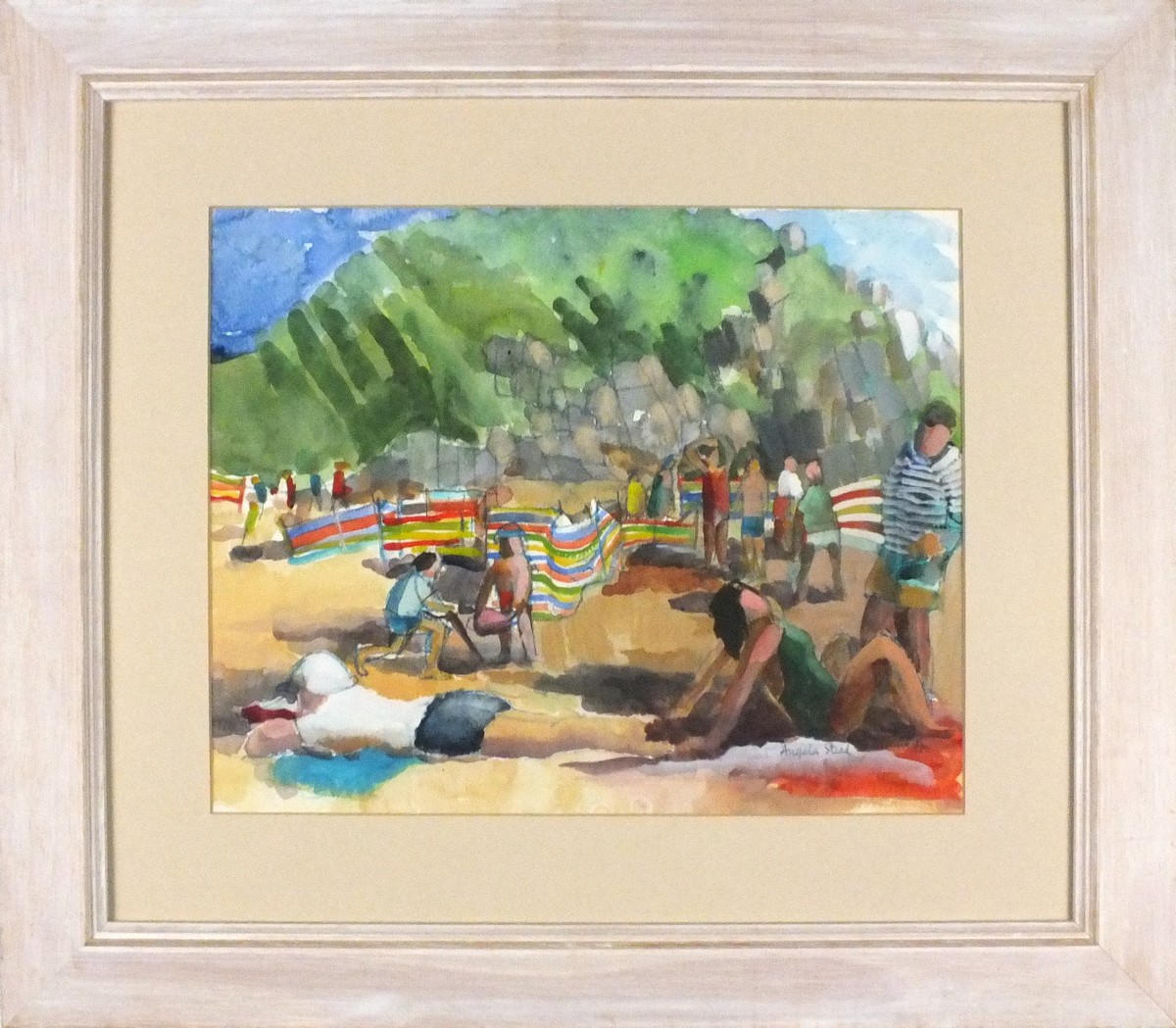 Angela STEAD (British 1928-2018) Figures on a Beach, Watercolour, Signed lower right, 11" x 13. - Image 2 of 2