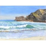 Julia PASCOE (British b. 1967) Portreath Waves, Watercolour, Signed lower right, signed and titled