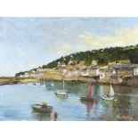 Vince PETERSON (British b. 1945) Mousehole Harbour, Oil on board, Signed lower right, 13.25" x 17.