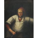 19th Century British School, Roguish Pirate with a Hanger in his Belt and Knife in Hand, Oil on