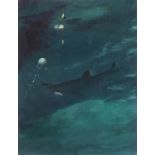 Richard Barrie TRELEAVEN (British 1920-2009) Basking Shark, Oil on board, 16.25" x 11.75" (41cm x