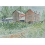 Juliet COPPERI (South African 20th Century) Tobacco Barns, Watercolour, Signed and dated '92 lower