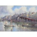 Douglas Houzen PINDER (British b. 1886-1949) Newlyn from Across the Harbour, Watercolour, Signed