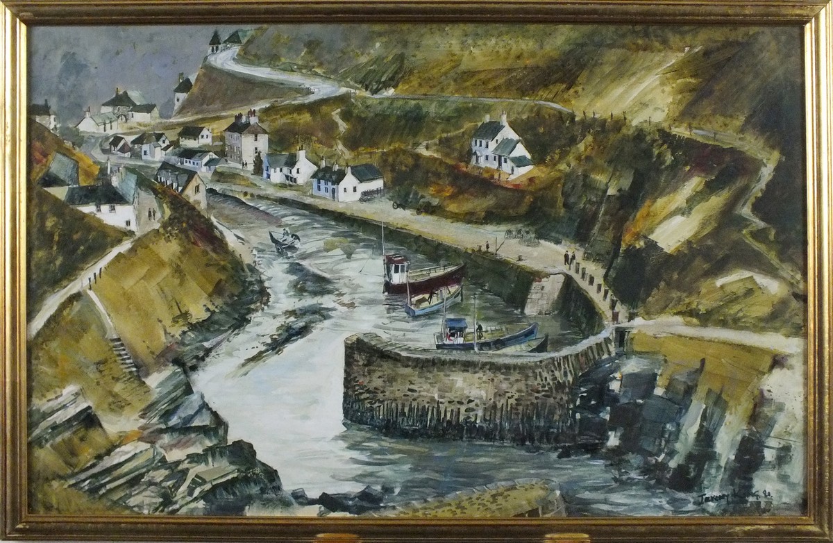 Jeremy KING (British b. 1933) Boscastle, Ink and oil on board, Signed and dated '80 lower right, - Image 2 of 3