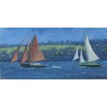 Robert JONES (British b. 1943) Sailing in Carrack Roads, Oil on board, Signed with initials lower