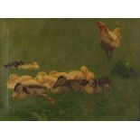 19th/20th Century Newlyn School Chicken and Ducks beside a Pond, Oil on canvas, James Lanham stamp