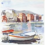 PELLI (20th Century) Fishing Boats in a Continental Harbour, Lithograph, 13.5" x 13.5" (34cm x