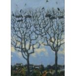 Robert JONES (British b. 1943) Rooks and their Nests, Oil on canvas, Signed with initials lower