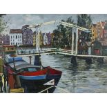 Jeremy KING (British b. 1933) Cantilever Bridge Prinsenijland Amsterdam, Oil on board, Signed and