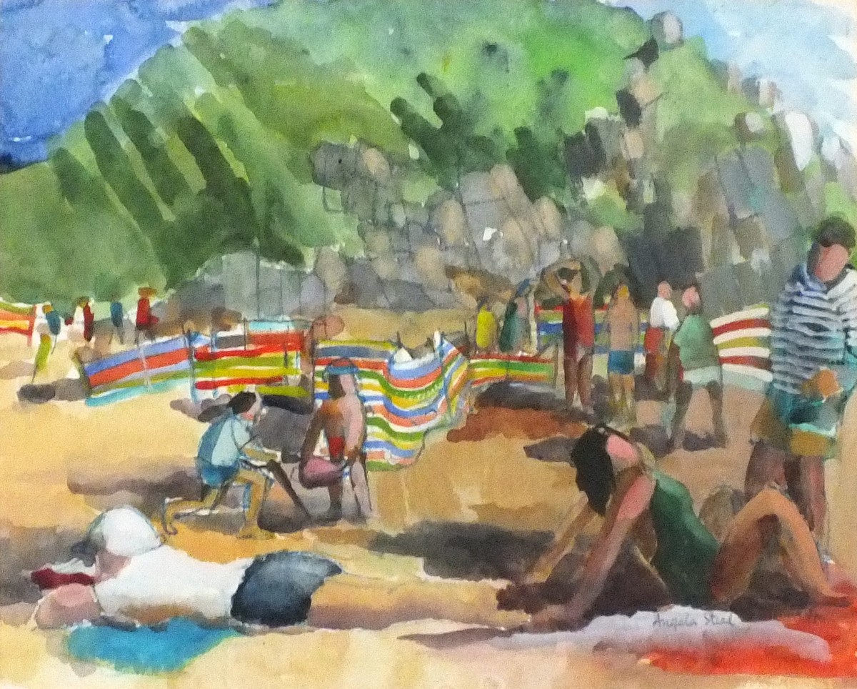 Angela STEAD (British 1928-2018) Figures on a Beach, Watercolour, Signed lower right, 11" x 13.