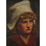 Attributed to Edwin HARRIS (British 1855-1906) Breton Girl, Oil on canvas, stretcher indistinctly