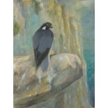 Richard Barrie TRELEAVEN (British 1920 - 2009) Peregrine Perched on a Rocky Ledge, Oil on board,