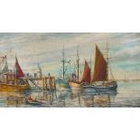 S J FOALE (British 20th Century) Fishing Vessels in a Harbour, Oil on board, Signed lower right,