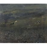 Andrew HARDWICK (British b.1961) 'Grey Day, South Moor and Resting Cows', Mixed media on board,