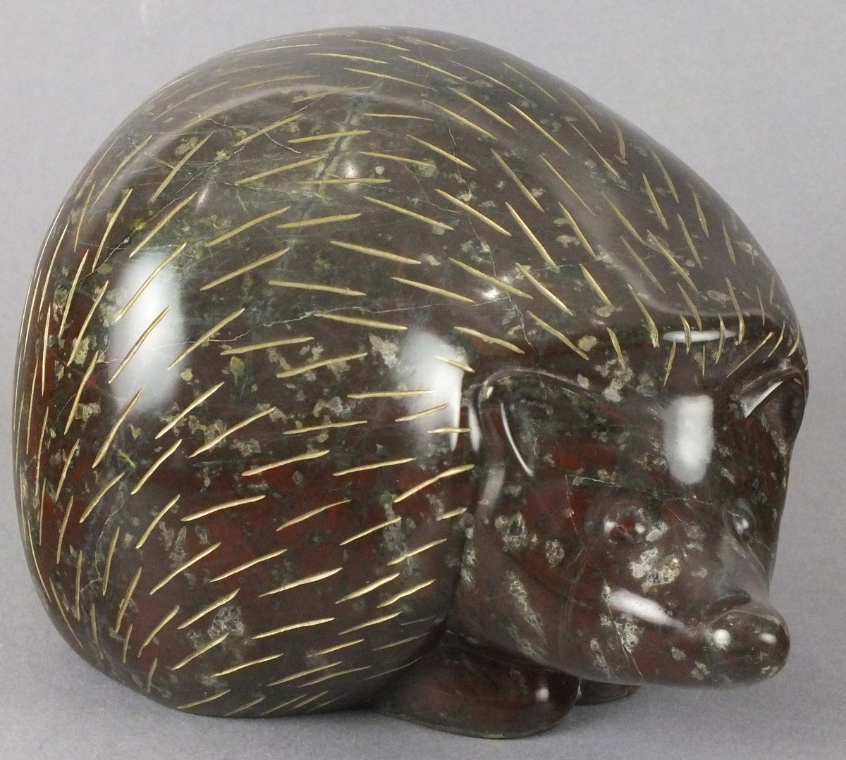 Lawrence MURLEY (British b. 1962) Hedgehog V, Sculpture in Serpentine, Signed with initials and