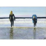 Andrew WATTS (British b. 1947) Surfing Bird and Chick, Gicleé print, titled and signed on