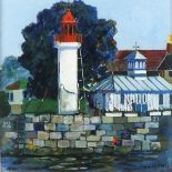 Jeremy KING (British b. 1933) Lighthouse Honfleur, France, Oil on board, Signed and dated '98