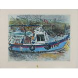 Geoffrey UNDERWOOD (British 1927-2000) Fishing Vessel Low Tide Penzance, Pastel, Signed and dated