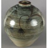 David LEACH (British 1911-2005) An impressive large globular stoneware jar, brushed blue glaze