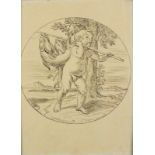 Wihelm WOHLGEMUTH (1870-1942) Putto with Fish, Sepia ink and pencil, Signed lower left, 7" (18cm)