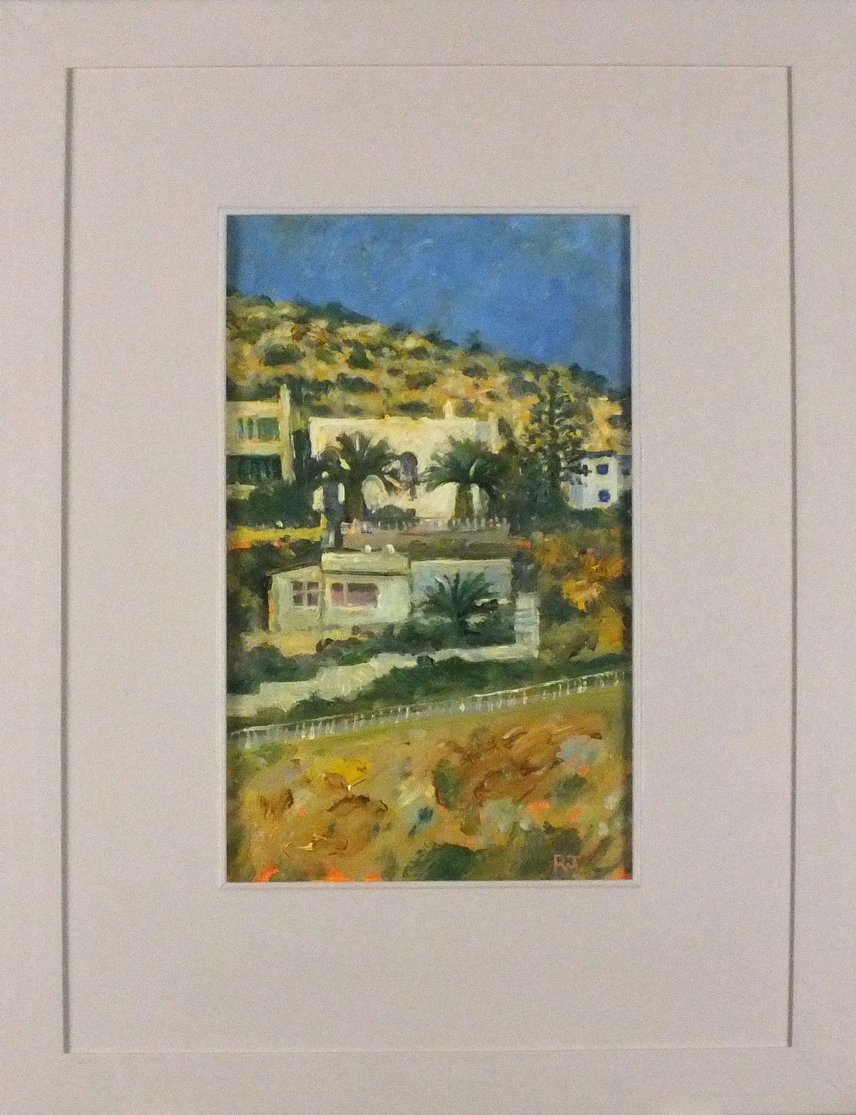 Robert JONES (British b. 1943) In the Aegean, Houses and Palms, Agathonision, Oil on canvas board, - Image 2 of 2