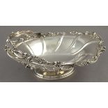 An oval swing handle bowl, Walker & Hall, Sheffield 1902, oval with a foliate border and handle,