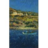 Robert JONES (British b. 1943) On a Greek Island - Fishing, Oil on canvas board, Signed with