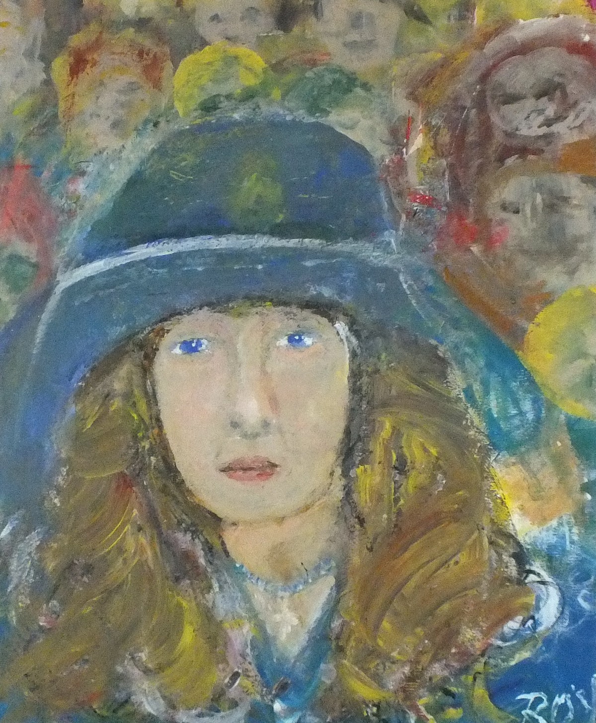 Roy DAVEY (British b. 1946) A Cornish Girl in a Blue Hat, Oil on board, Signed lower right, Signed