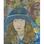 Roy DAVEY (British b. 1946) A Cornish Girl in a Blue Hat, Oil on board, Signed lower right, Signed