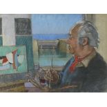 Ken SYMONDS (British 1927-2010) Portrait of Jack Pender - working in his studio, Pastel on paper,