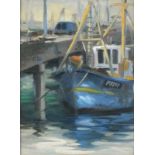 Barrie H BRAY (British 1940-2015) Fishing Vessel Newlyn Harbour, Oil on board, Inscribed verso, 13.