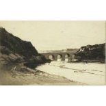 Peter GRAHAME (British 20th Century) On the River Dee Llangollen, steel engraving, Signed and titled