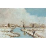 N F BURTON (British 20th Century) Dutch Canal in Winter, Watercolour, Signed lower right, 7.5" x