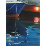 Jan Merrick HORN (British b. 1948) Reflections in Padstow Harbour, Oil on paper, Signed with
