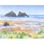 Julia PASCOE (British b. 1967) Holywell Bay, Watercolour, Signed lower right, titled and signed on