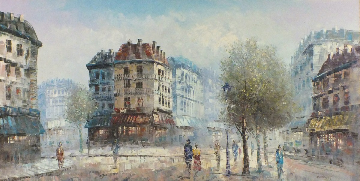 Caroline C BURNETT (British 19/20th Century) Parisian Street Scene, Oil on canvas, Signed lower