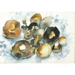 Diana HARVEY (20th Century) Mushrooms, Watercolour, Signed with initials lower left, inscribed