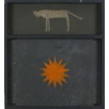 Peter FOX (British b. 1952) Wolf and Sun, Oil on slate (petroglyphs), titled and signed verso, 12" x