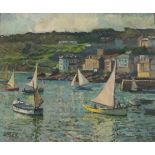 John Anthony PARK (British 1878-1962) Sailing Vessels St Ives Harbour, Oil on board, Signed lower