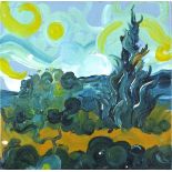 Rita JONES (British 20th Century) Landscape in the manner of Vincent van Gogh, Acrylic on canvas,