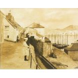 Andrew WATTS (British b. 1947) Old Newlyn Harbour, Main Street circa 1900, Gicleé print, titled