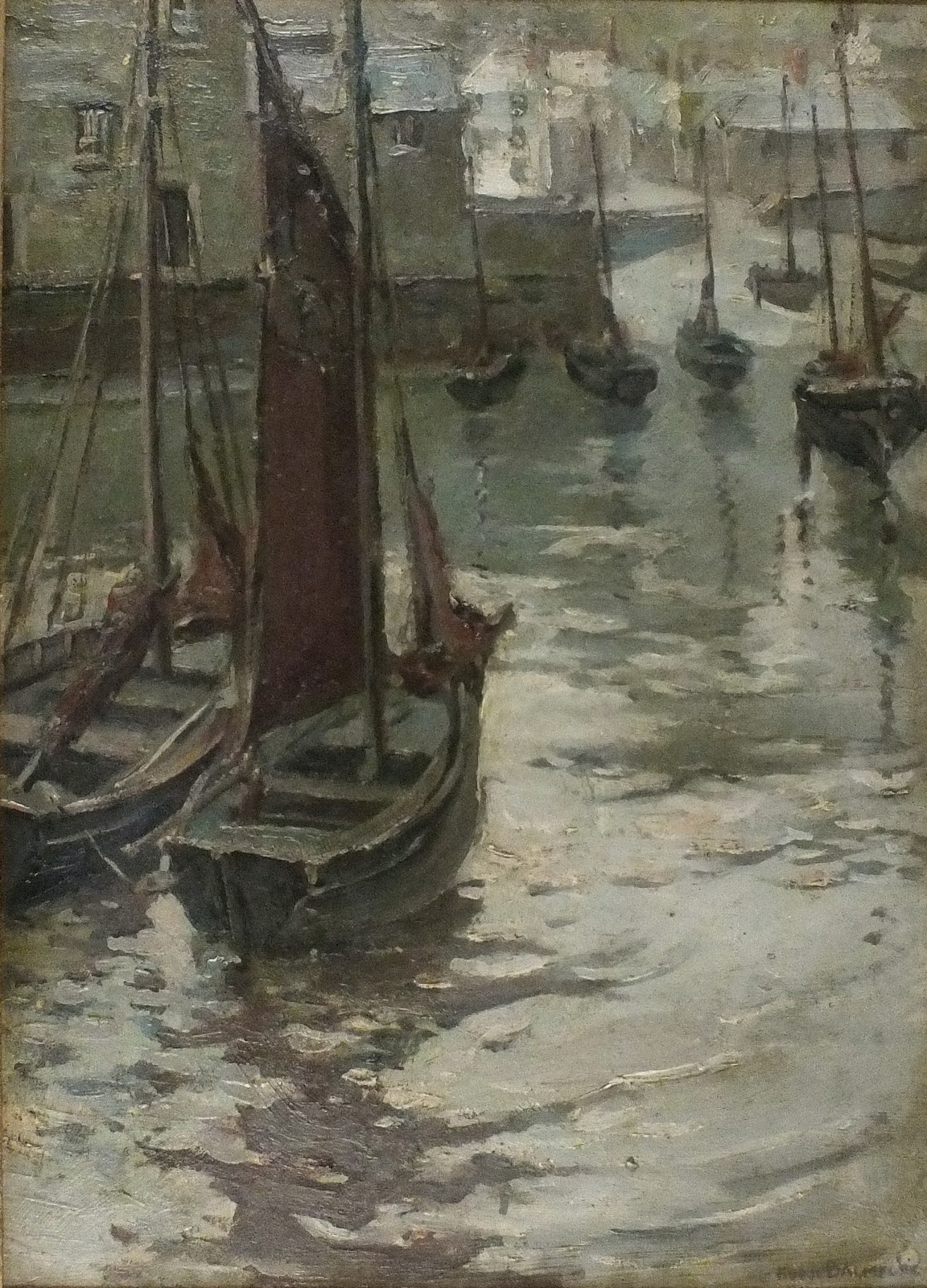 Hurst BALMFORD (British 1871-1950) Quite Harbour - Polperro, Oil on board, Signed lower right, 21.