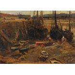 Alexander Carruthers GOULD (British 1870-1948) In Minehead Harbour - Colliers at Low Tide, Oil on