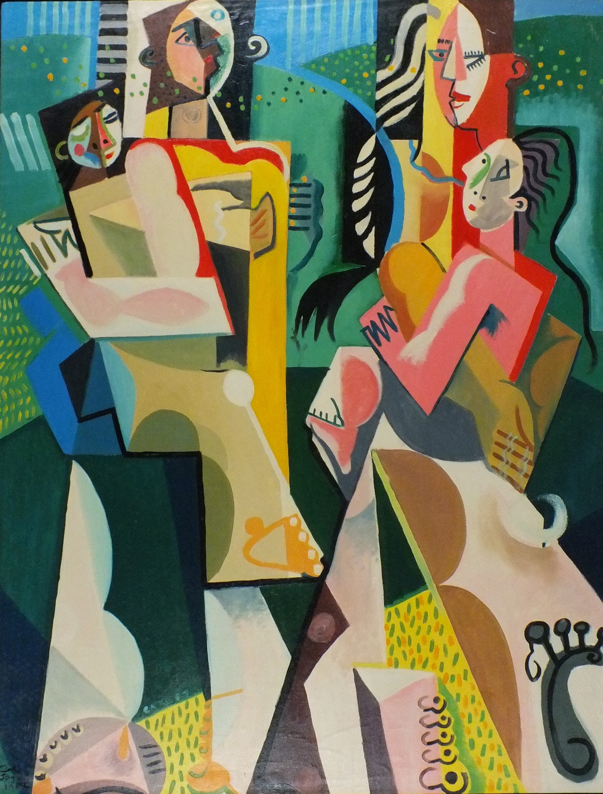 Carl JAYCOCK (British b. 1963) Family of Cubist Figures, Oil on canvas, Signed and dated 1987